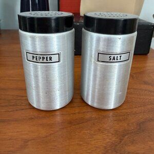 Vintage Spun Aluminum Salt Pepper Shakers Mid Century Retro Kitchen Decor 1950s